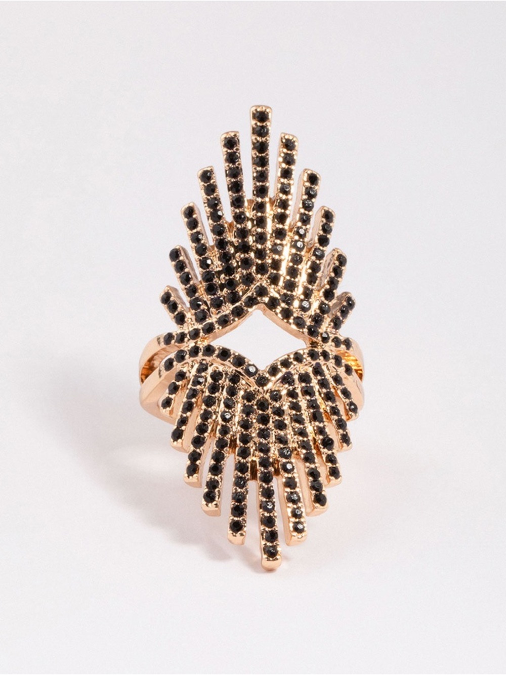 Gold Tone Black Crystal Statement Ring
